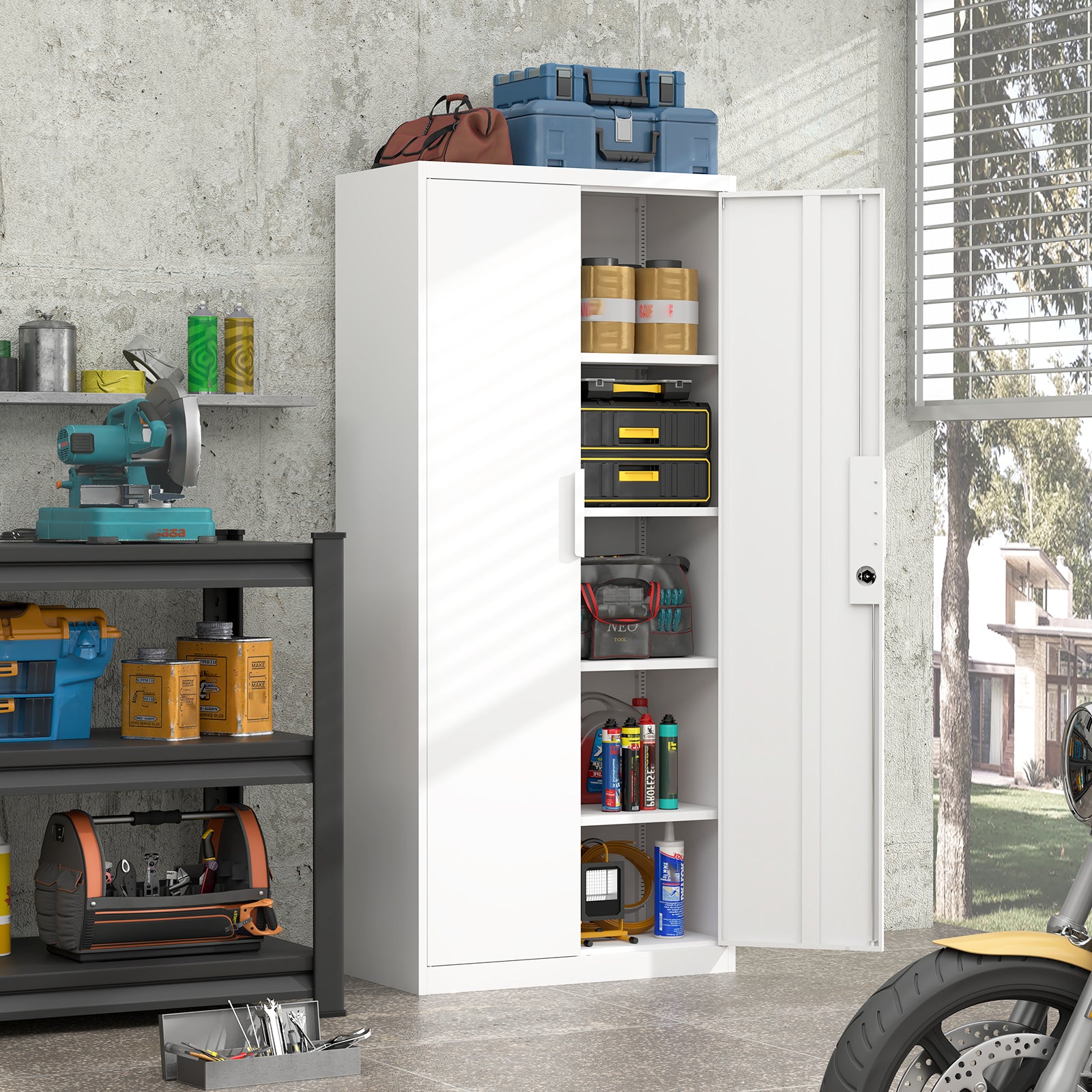 72-Inch 2-Door File Cabinet with Lock, 4 Adjustable Shelves, Heavy-Duty Steel Construction, for Commercial Office, Home Office, Legal Size & Letter File Storage, Organization Cabinet