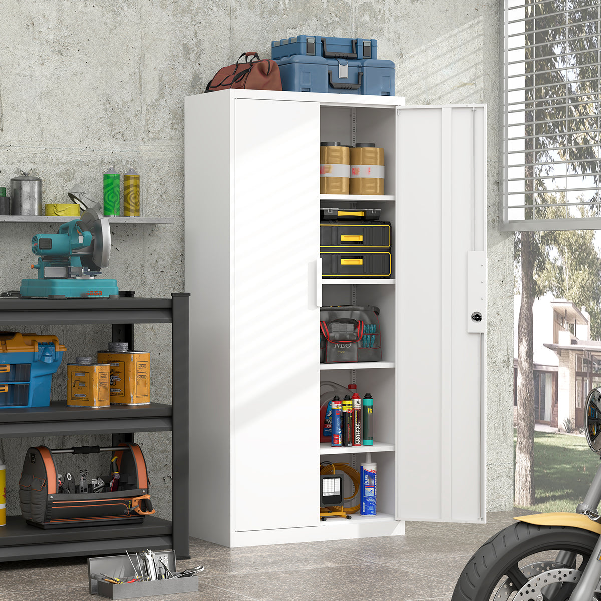 72-Inch 2-Door File Cabinet with Lock, 4 Adjustable Shelves, Heavy-Duty Steel Construction, for Commercial Office, Home Office, Legal Size & Letter File Storage, Organization Cabinet