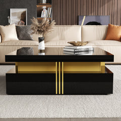 Modern Glossy Square Storage Coffee Table with 4 Drawers, 43.3", Black