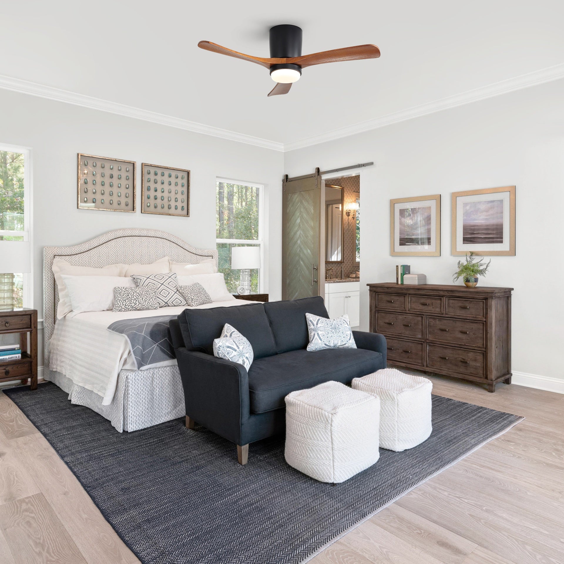 42 Inch Ceiling Fan with Light, Matte Black - Dimmable 3-Color LED, 1/4/8H Timer, Silent for Bedroom