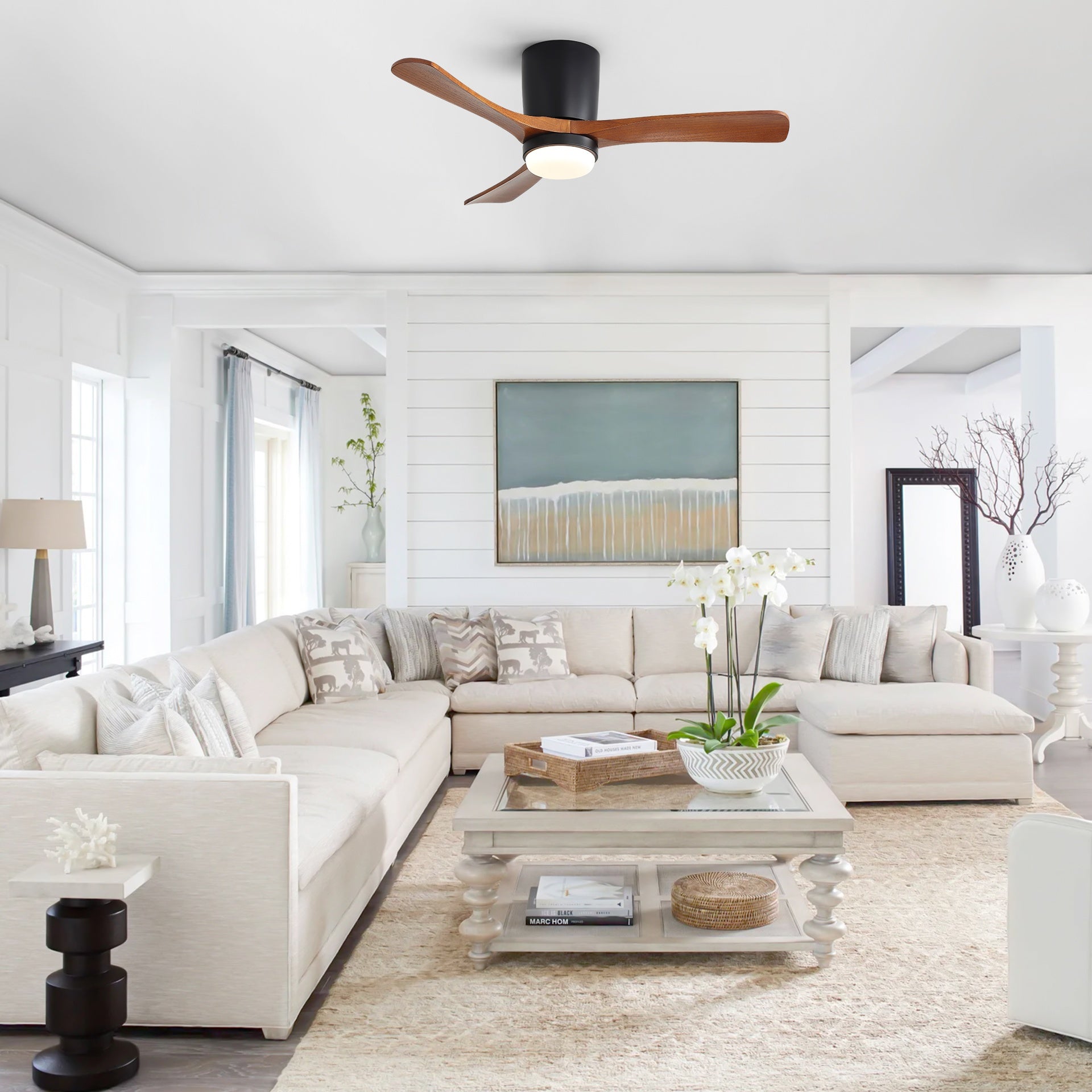 42 Inch Ceiling Fan with Light, Matte Black - Dimmable 3-Color LED, 1/4/8H Timer, Silent for Bedroom