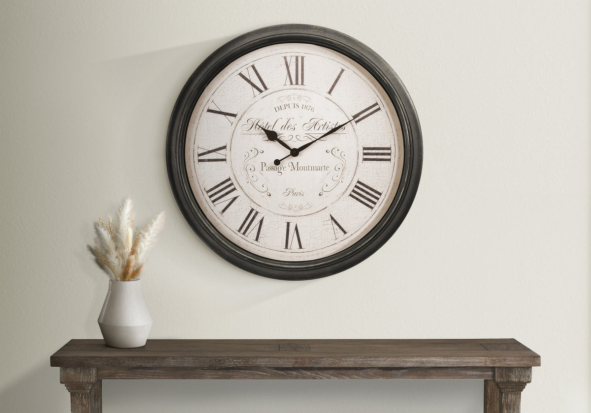 Clocks, 30" Round, Large Oversized, Wall Clock, Brown, Transitional