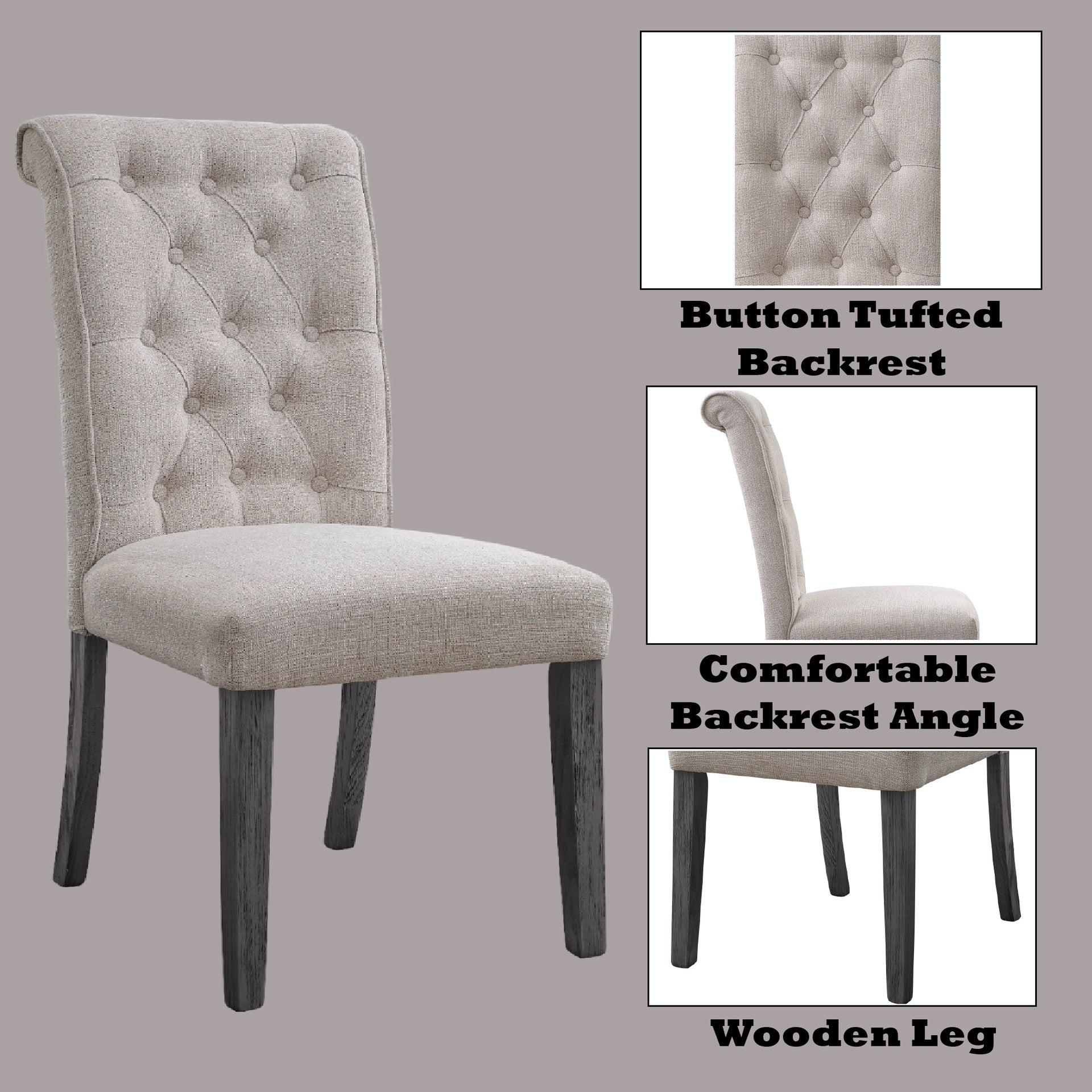Yabeina Beige Linen & Gray Finish Side Chair (Set of 2)