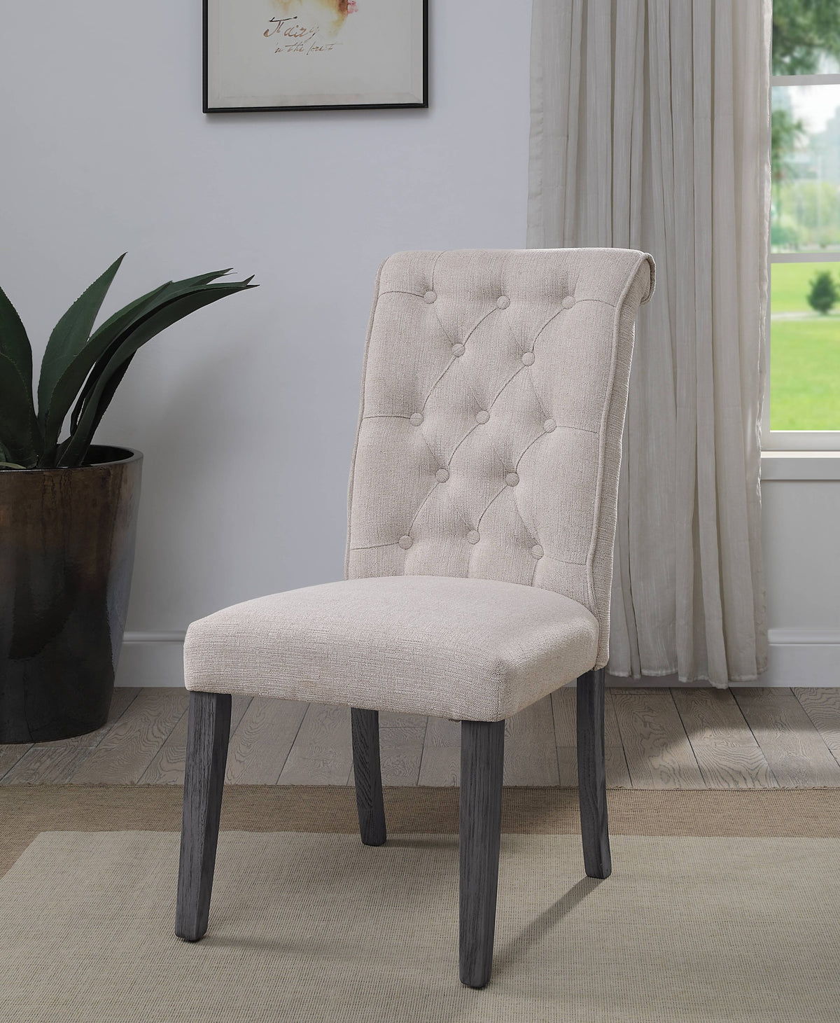 Yabeina Beige Linen & Gray Finish Side Chair (Set of 2)