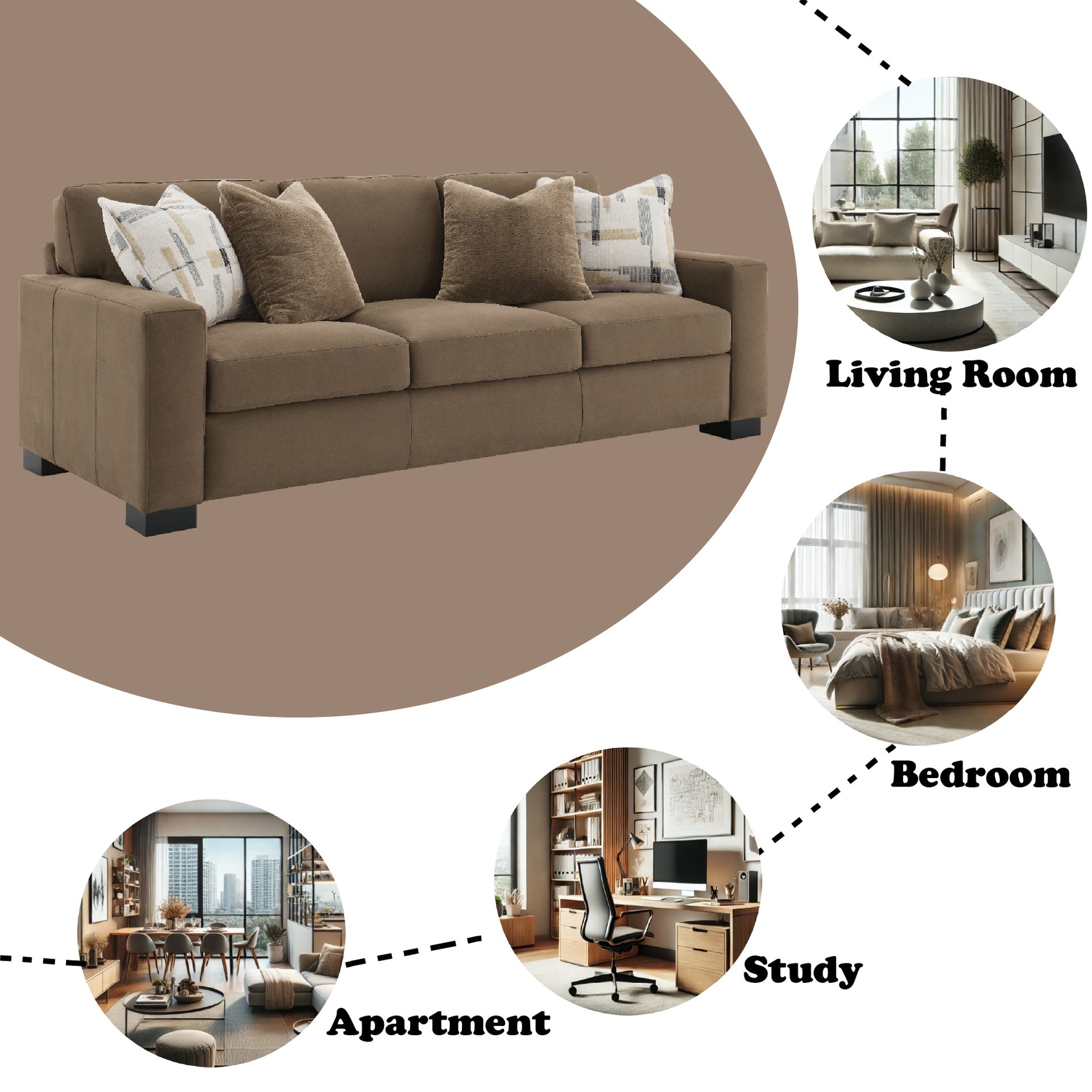 Darya Brown Suede Fabric Sofa w/4 Pillows