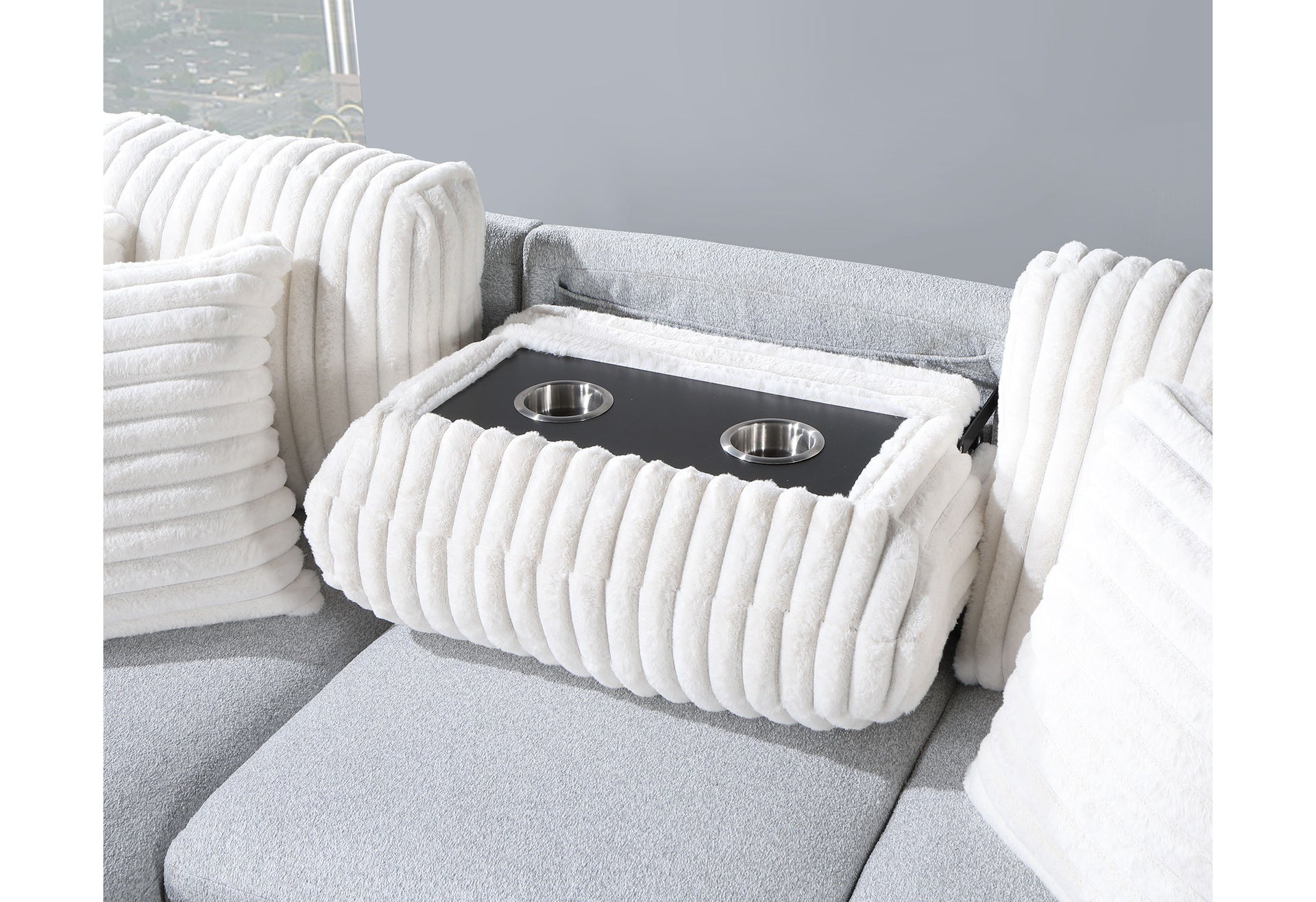 FORD LIGHT GREY/WHITE REVERSIBLE PULL OUT SOFA BED