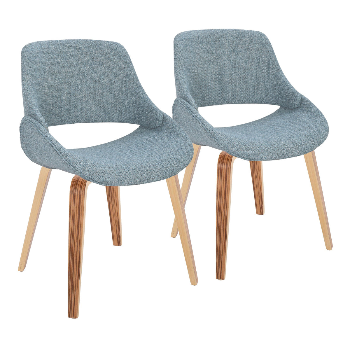 Fabrico Mid-Century Modern Accent/Dining Chair in Zebra Wood and Blue Fabric by LumiSource - Set of 2