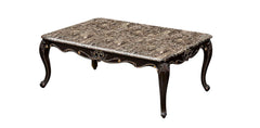 Transitional Style 1x Coffee Table 1x End Table Marble Top Curved Detail Dark Walnut Primary Living Room 2pc Coffee Table Set