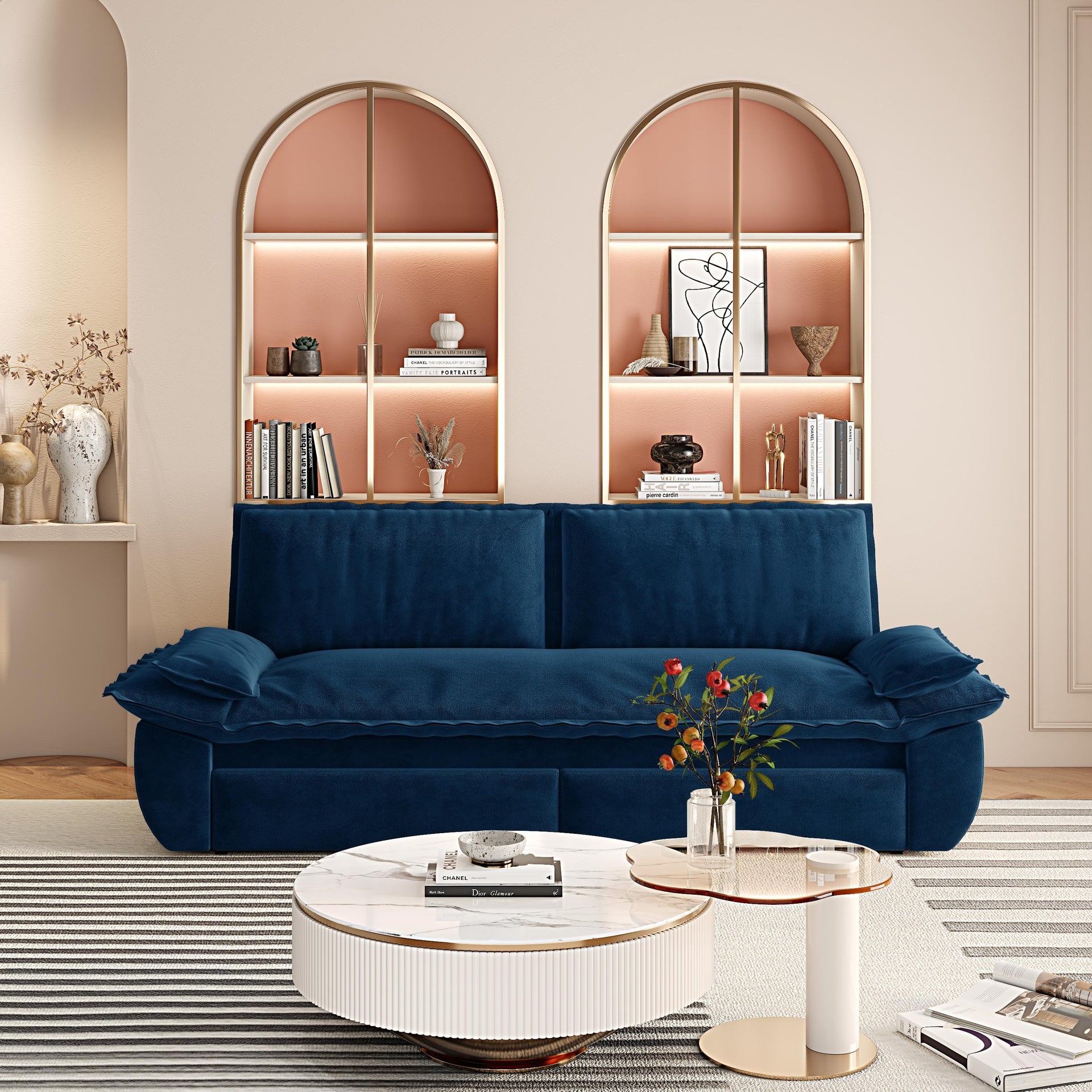 73.2"Queen Pull Out Sofa Bed,3-in-1 Convertible Sleeper Sofa,Multi-Functional Velvet Loveseat Bed,Blue (Old sku:W1885S00124/W1885S00199/W1885S00232)