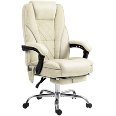 Heated Reclining Massage Office Chair with Adjustable Height and Footrest,Beige