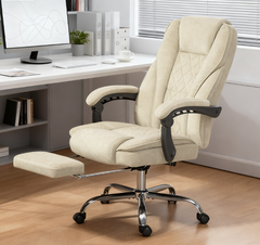 Heated Reclining Massage Office Chair with Adjustable Height and Footrest,Beige
