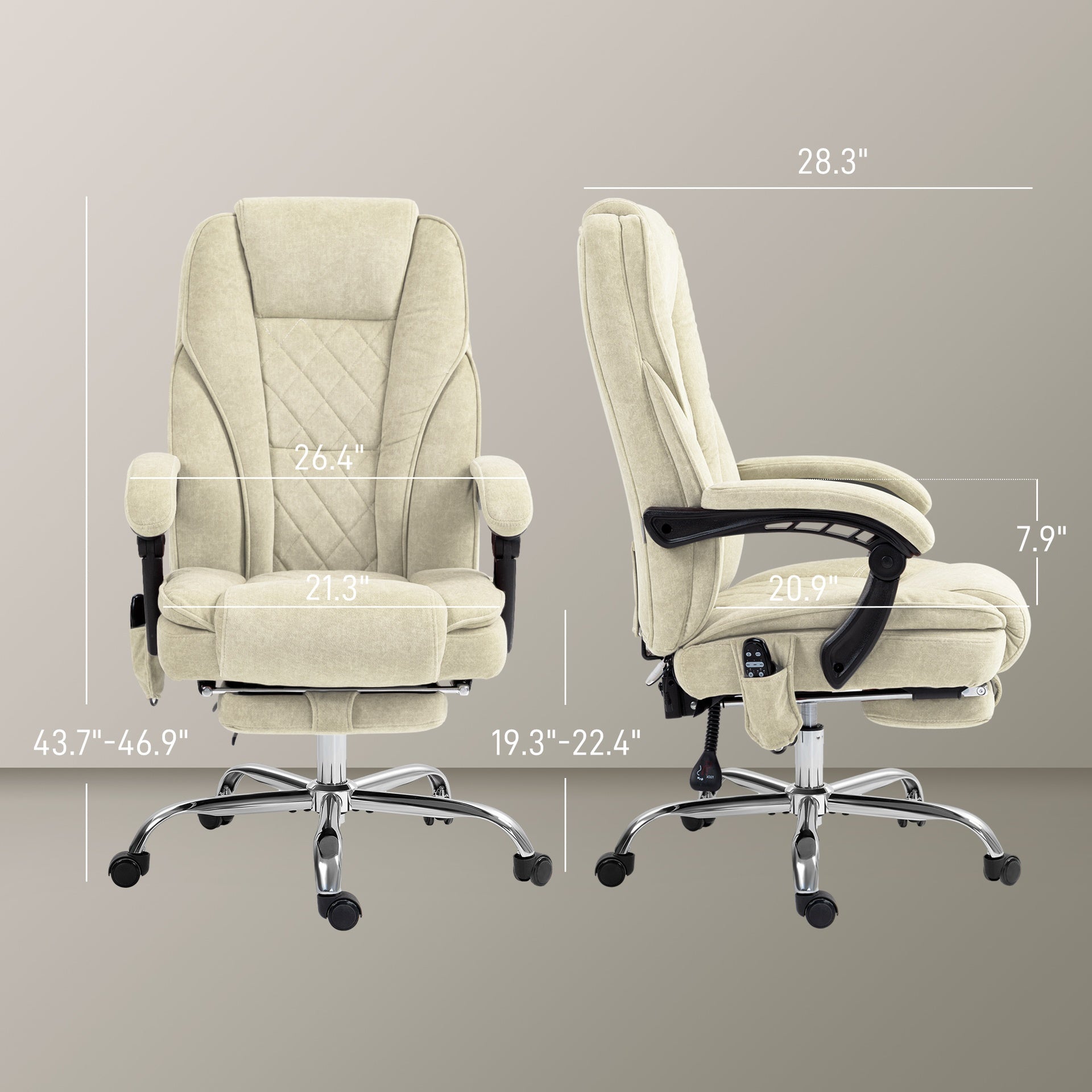 Heated Reclining Massage Office Chair with Adjustable Height and Footrest,Beige