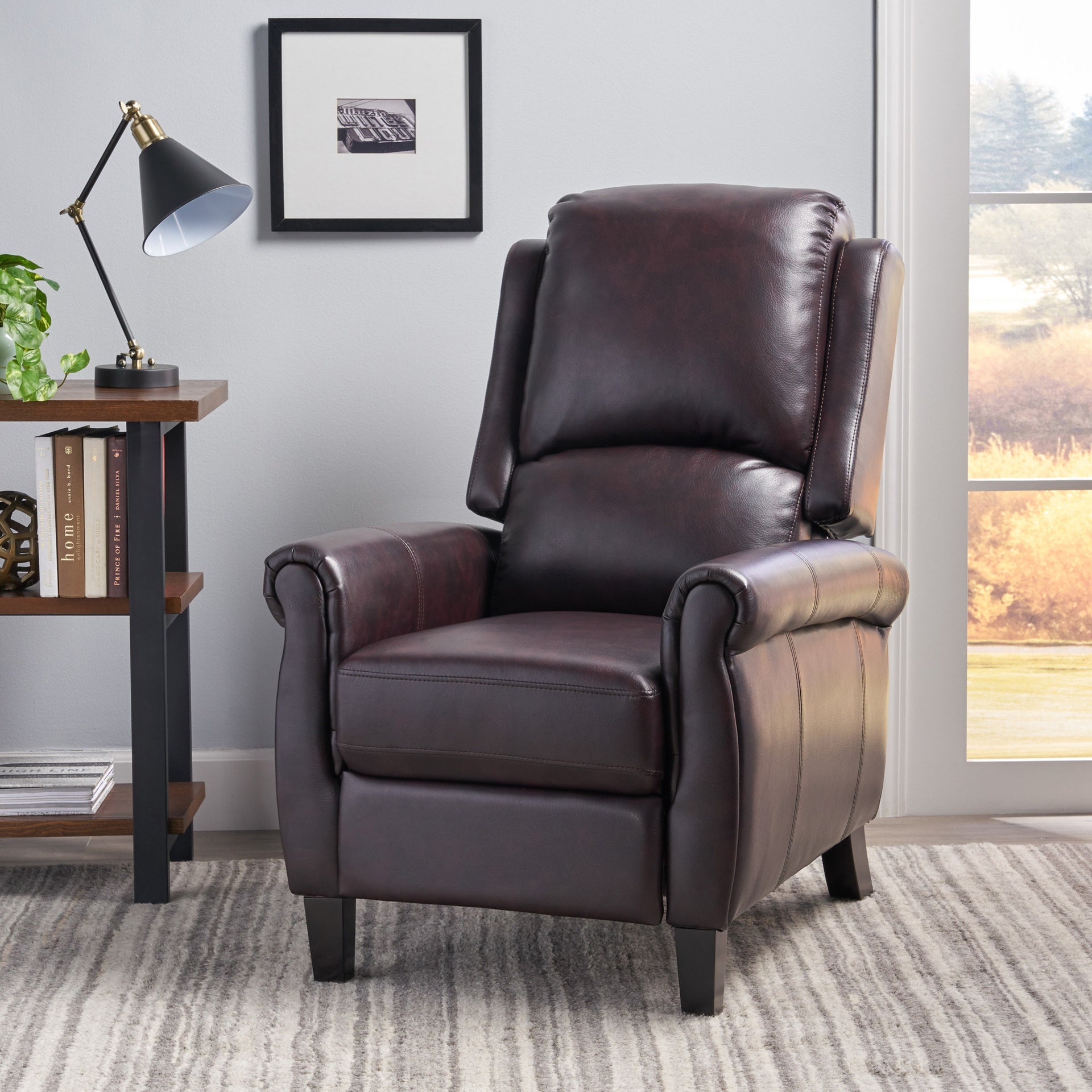 Fabric Recliner Chair Mid-Century Modern Recliner Pushback Single Recliner Sofa with Thicker Seat Cushion Tufted Upholstered Sofa with Wooden leg for Living Room Bedroom