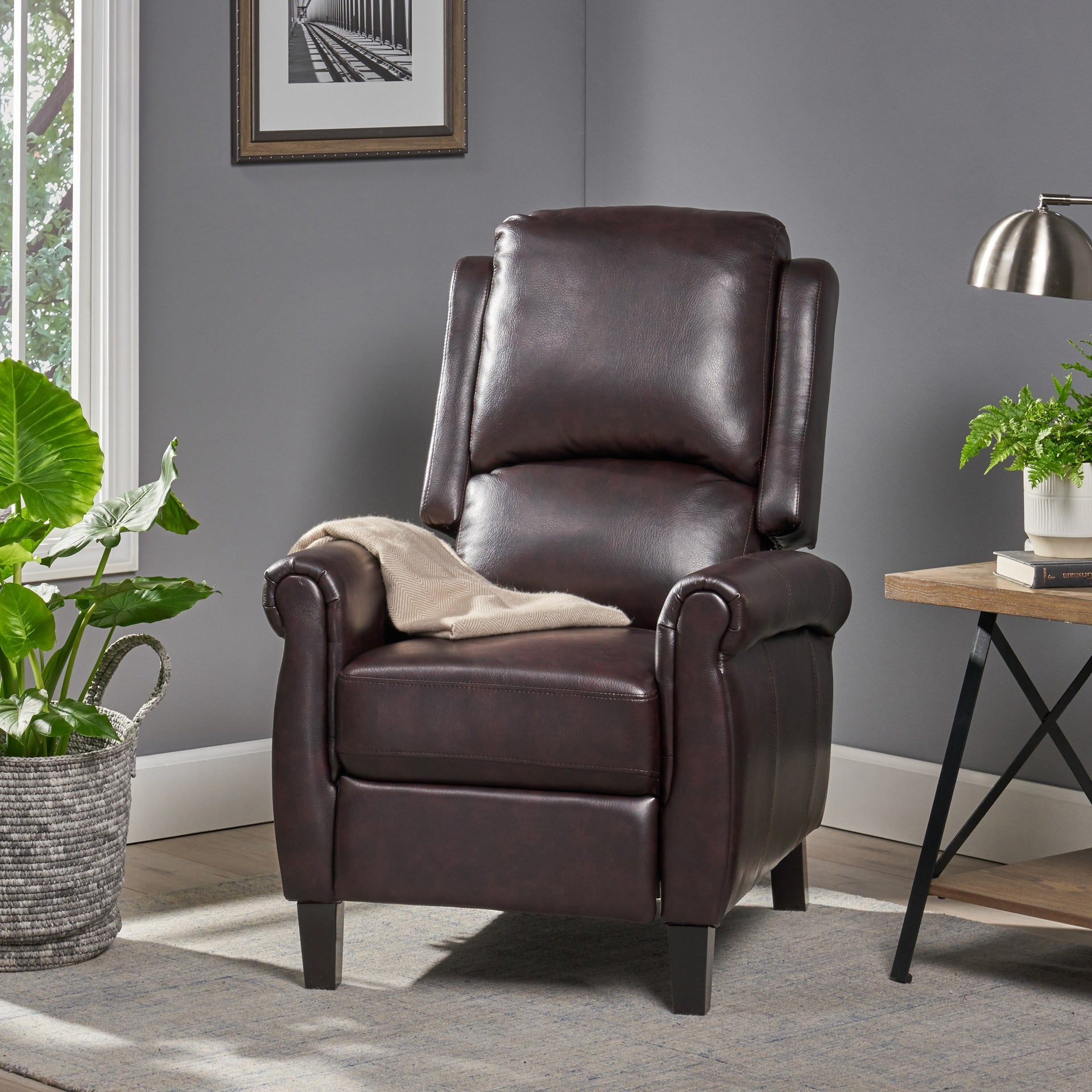 Fabric Recliner Chair Mid-Century Modern Recliner Pushback Single Recliner Sofa with Thicker Seat Cushion Tufted Upholstered Sofa with Wooden leg for Living Room Bedroom