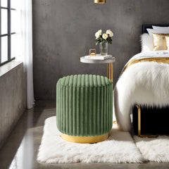 Green Finish Contemporary Style 1pc Round Accent Stool Gold Base Stainless Steel Fur Fabric Primary Living Room