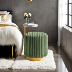 Green Finish Contemporary Style 1pc Round Accent Stool Gold Base Stainless Steel Fur Fabric Primary Living Room