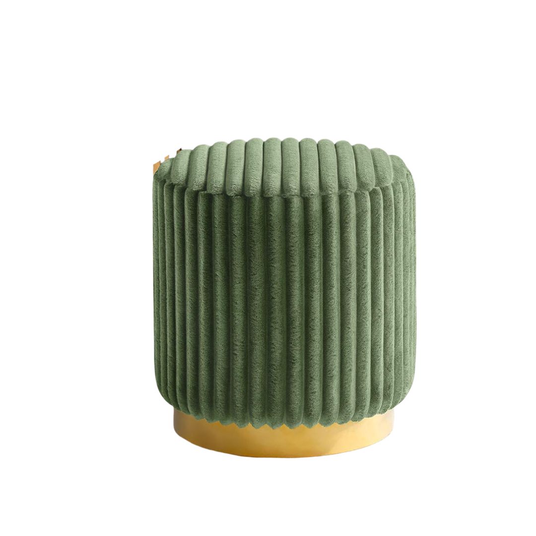 Green Finish Contemporary Style 1pc Round Accent Stool Gold Base Stainless Steel Fur Fabric Primary Living Room