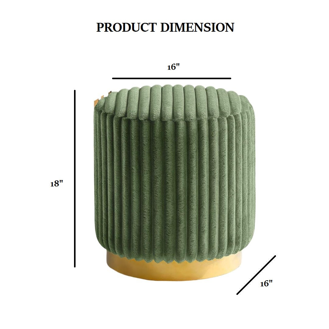 Green Finish Contemporary Style 1pc Round Accent Stool Gold Base Stainless Steel Fur Fabric Primary Living Room