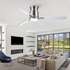 52" Brushed Nickel Lowe Profile Ceiling Fan with Light