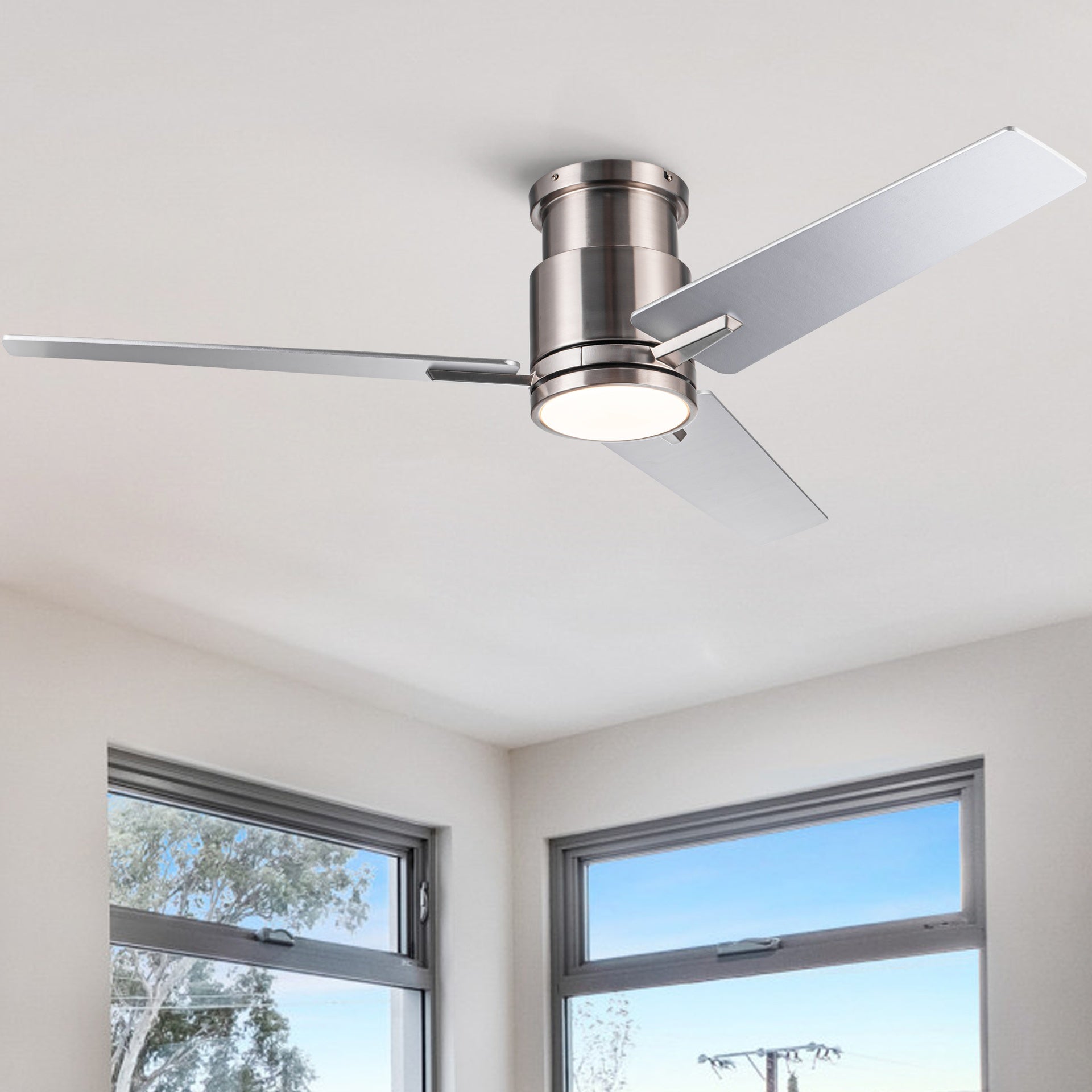 52" Brushed Nickel Lowe Profile Ceiling Fan with Light