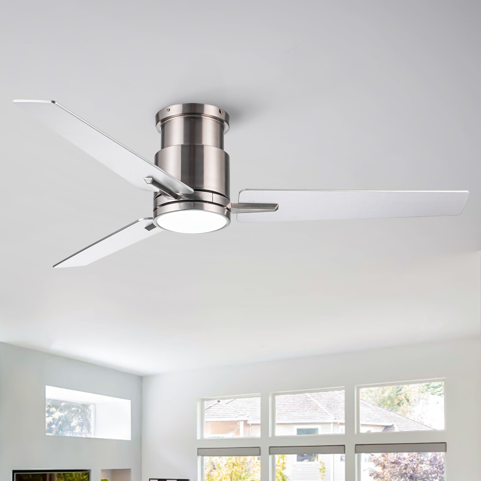 52" Brushed Nickel Lowe Profile Ceiling Fan with Light