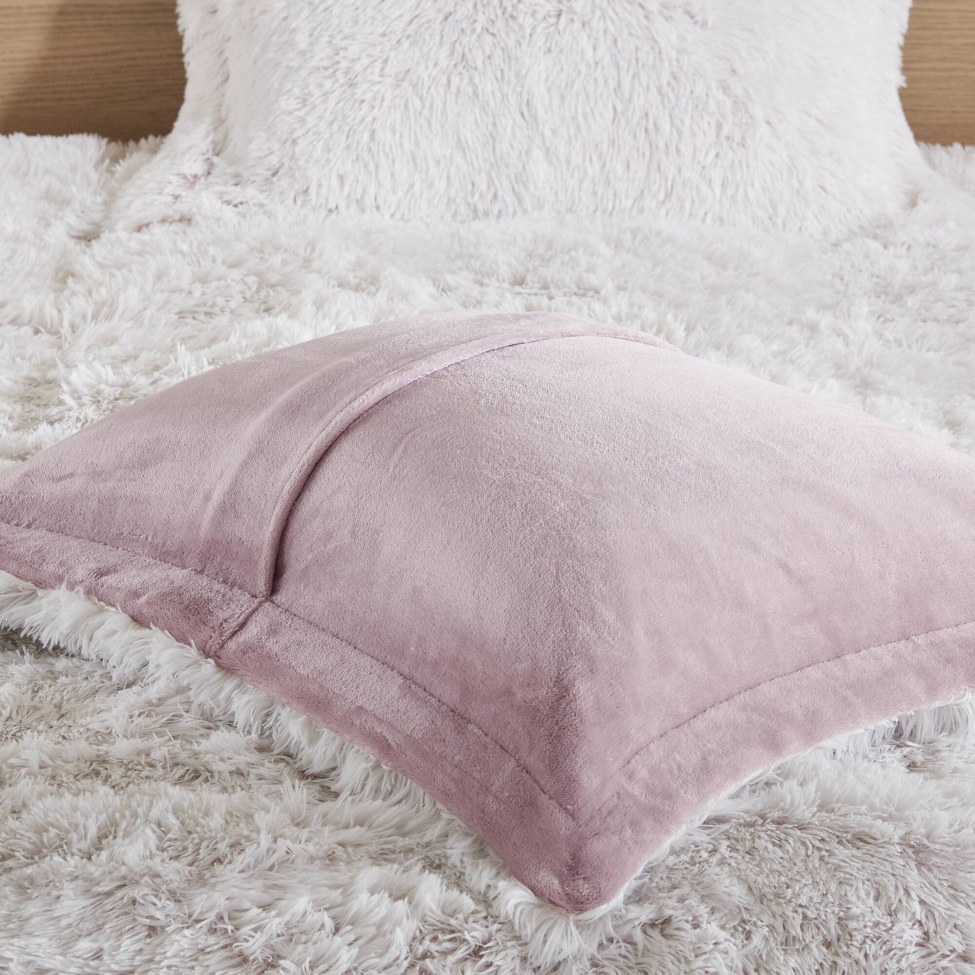 2 PCS Twin/Twin XL Shaggy Faux Fur Comforter Mini Set Pink/White