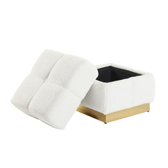 Contemporary Style Square Storage Stool Beige Finish Biscuit Tufting Storage Compartment Primary Living Room