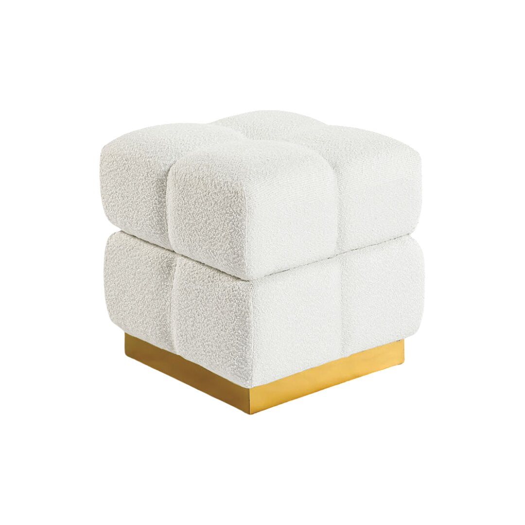Contemporary Style Square Storage Stool Beige Finish Biscuit Tufting Storage Compartment Primary Living Room