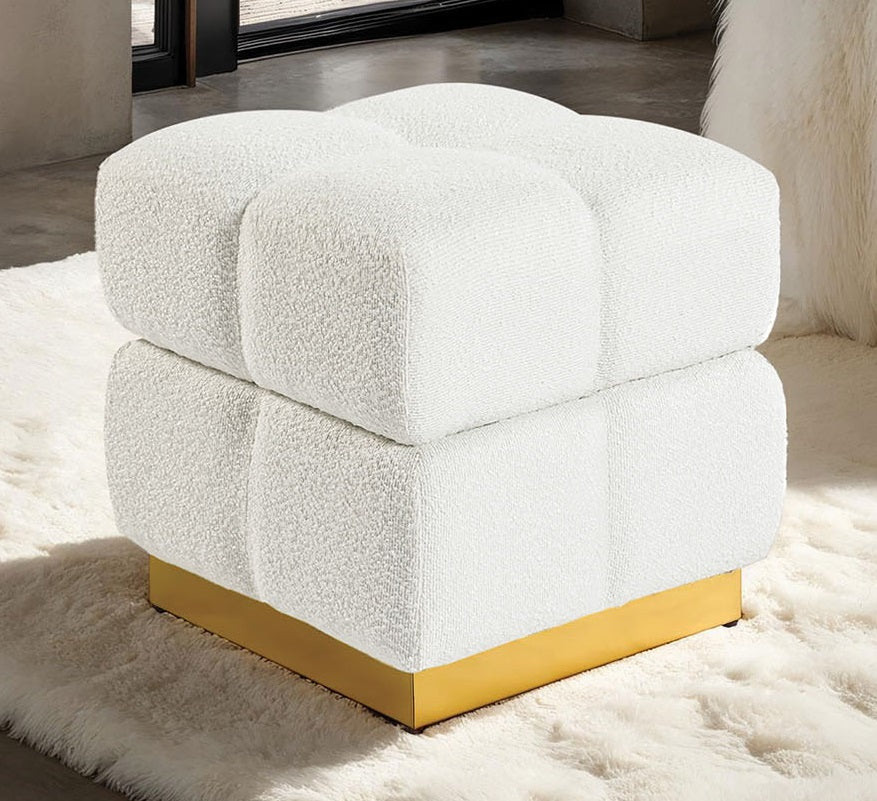 Contemporary Style Square Storage Stool Beige Finish Biscuit Tufting Storage Compartment Primary Living Room
