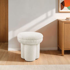 Contemporary Style Beige Finish Round Top Accent Chair Pedestal Base Mushroom Design Stool Primary Living Room