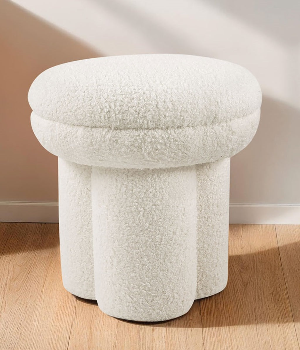 Contemporary Style Beige Finish Round Top Accent Chair Pedestal Base Mushroom Design Stool Primary Living Room