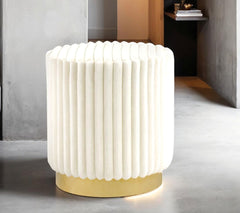 Contemporary Style 1pc Round Accent Stool Gold Base Stainless Steel Fur Fabric Beige Finish Primary Living Room