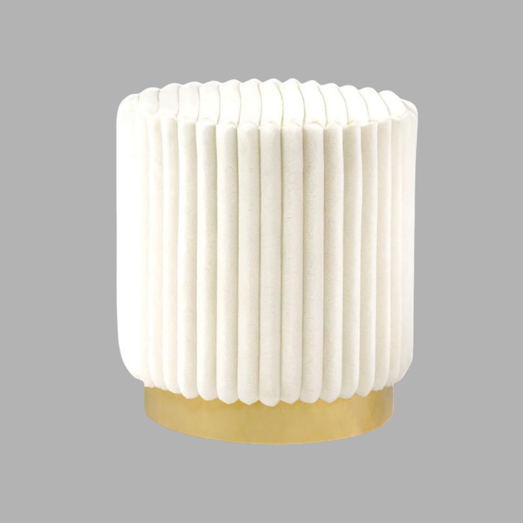 Contemporary Style 1pc Round Accent Stool Gold Base Stainless Steel Fur Fabric Beige Finish Primary Living Room