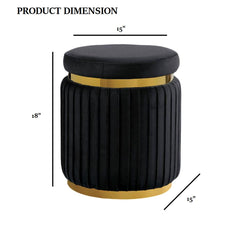 Black Finish Contemporary Style 1pc Round Accent Stool Stainless Steel Gold Trim Velvet Fabric Primary Living Room