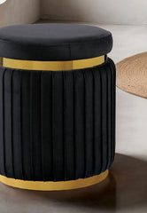 Black Finish Contemporary Style 1pc Round Accent Stool Stainless Steel Gold Trim Velvet Fabric Primary Living Room