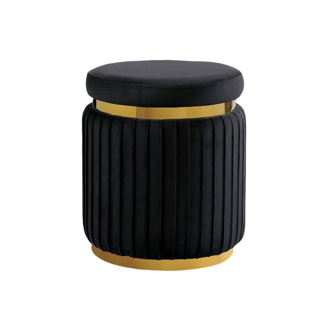 Black Finish Contemporary Style 1pc Round Accent Stool Stainless Steel Gold Trim Velvet Fabric Primary Living Room