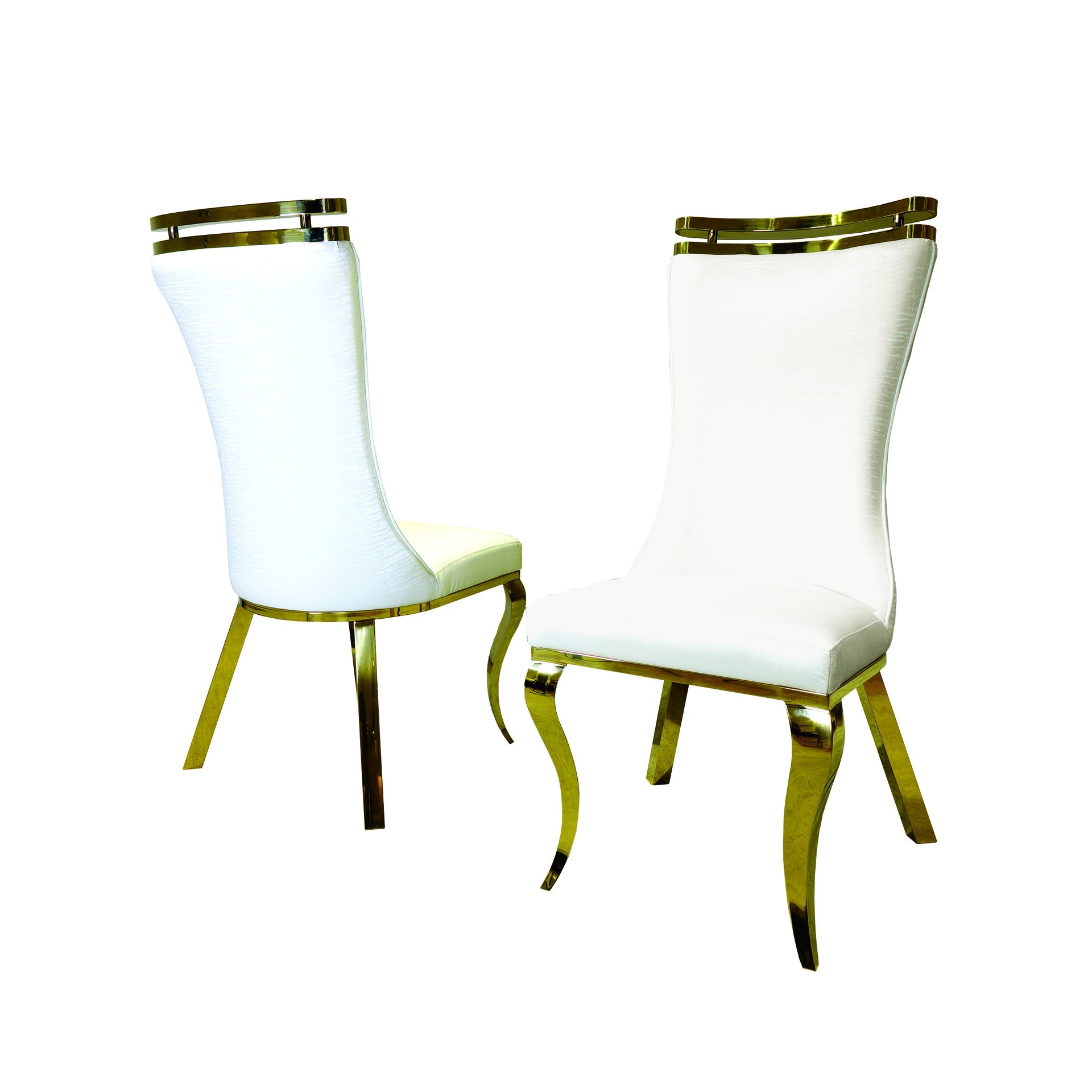 White Finish 2pc Side Chair Gold Legs Tiger Printed Upholstered Seat Dining Room
