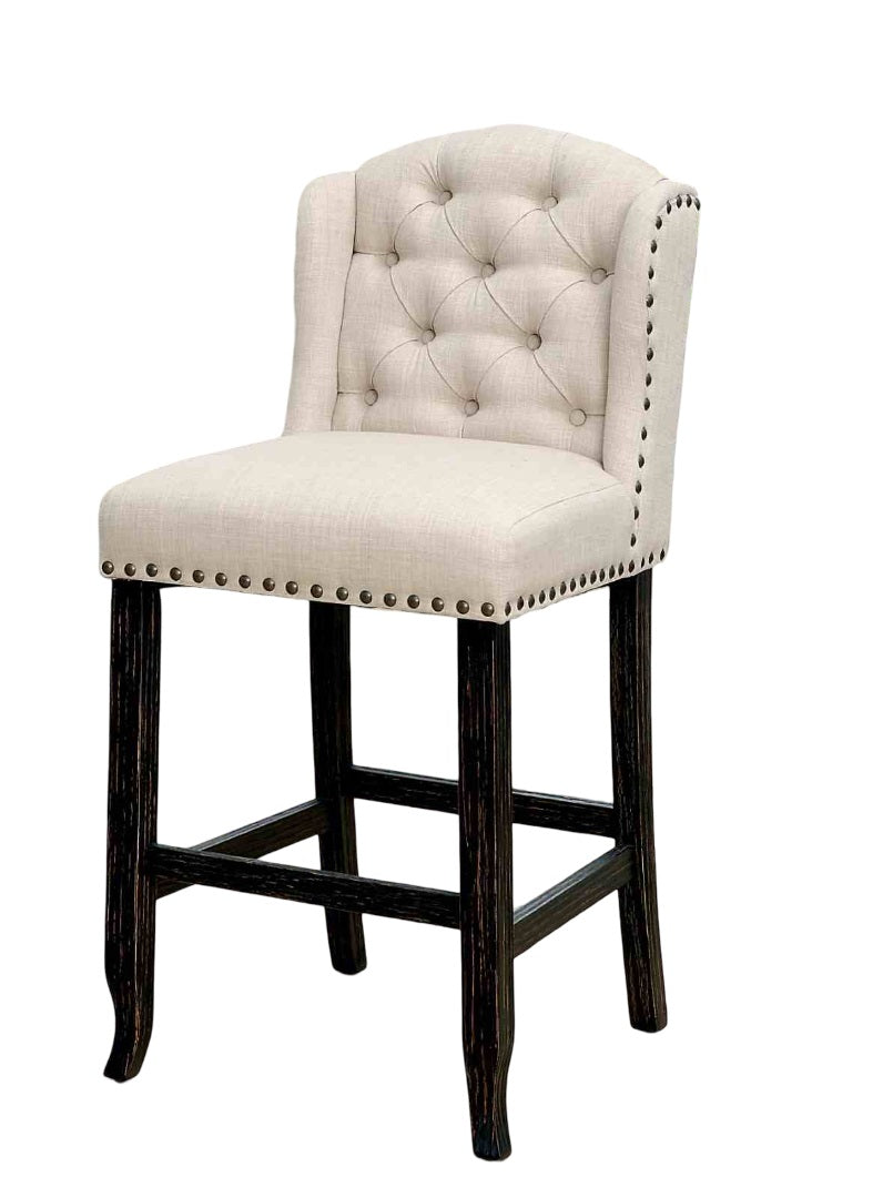 Rustic Style 2pc Counter Height Chair Bold Distressed Wing Back Antique Black And Beige Finish Dining Room