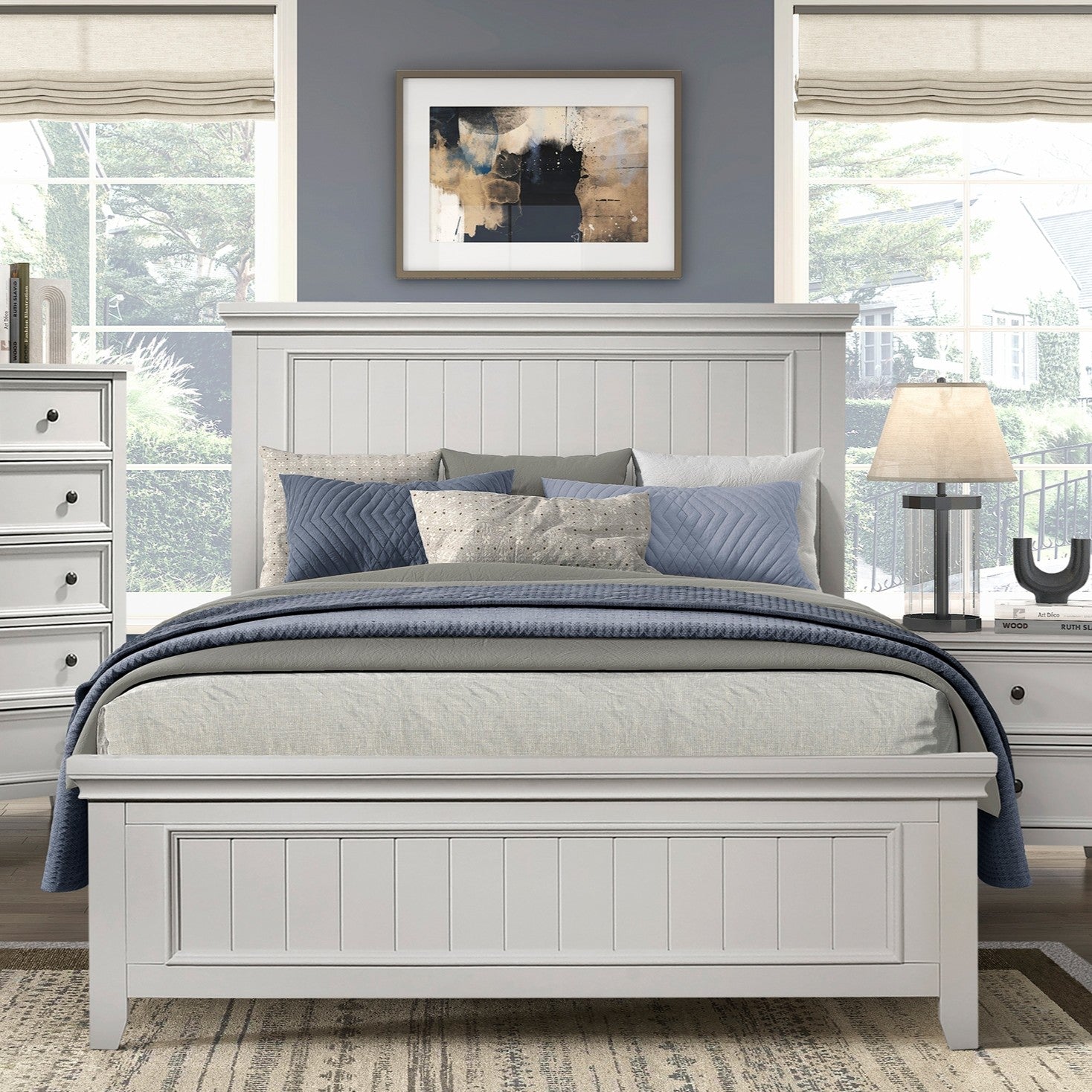 Farmhouse Style Full Size Panel Bed 1pc Classic White Finish Modern Bedroom Wooden Furniture