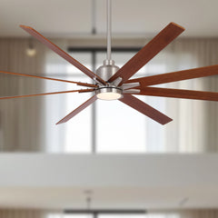 84" Oversized Large Brushed Nickel Black Walnut Solid Wood Ceiling Fan with Dimmable Led Light 8 Black Walnut Solid Wood Blades Remote Control Reversible DC Motor For Living Room Warehouse Villa
