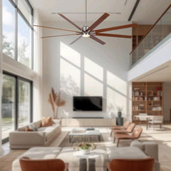 84" Oversized Large Brushed Nickel Black Walnut Solid Wood Ceiling Fan with Dimmable Led Light 8 Black Walnut Solid Wood Blades Remote Control Reversible DC Motor For Living Room Warehouse Villa