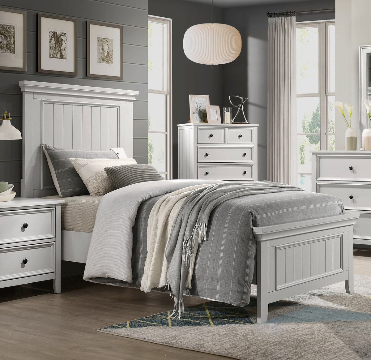 Farmhouse Style Twin Size Panel Bed 1pc Classic White Finish Modern Bedroom Wooden Furniture