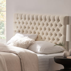 Tufted Upholstered Queen Size Bed Headboard in Modern Button Design, Adjustable Solid Wood Head Board, Solid Wood Head Board with Durable Metal Legs in Bedroom