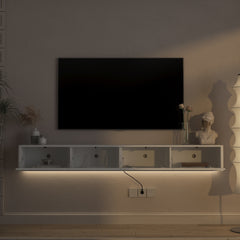 Floating TV Stand, Wall Mounted TV Shelf with Led Lights & Power Outlet,High Gloss TV Cabinet for White tv Stands for Living Room