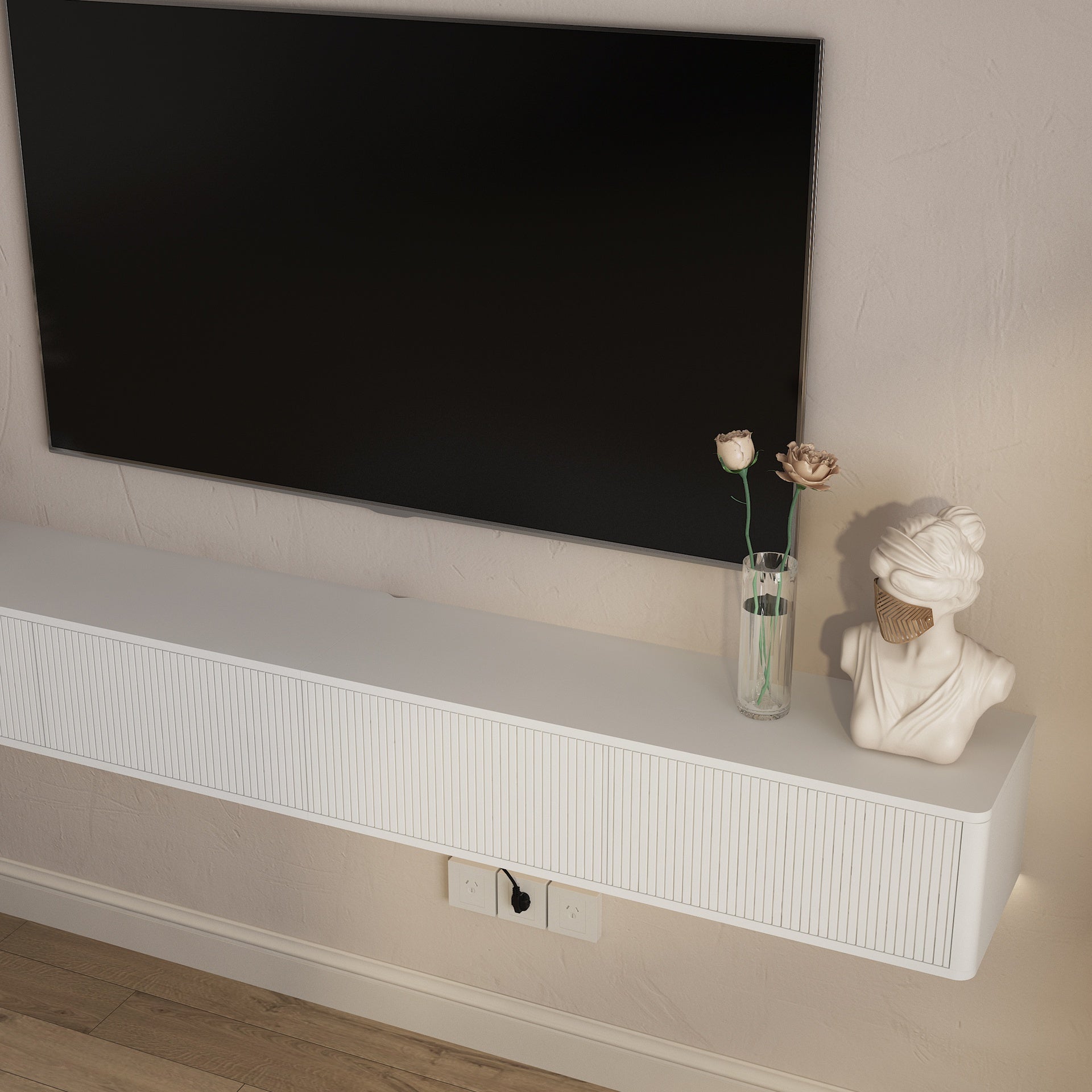 Floating TV Stand, Wall Mounted TV Shelf with Led Lights & Power Outlet,High Gloss TV Cabinet for White tv Stands for Living Room
