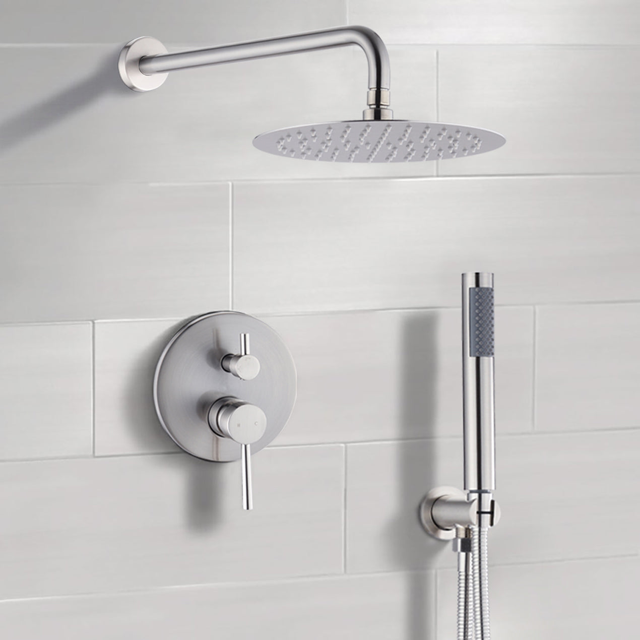 10" Brushed Nickle Roud Rain Shower head and Handheld Shower Head Set