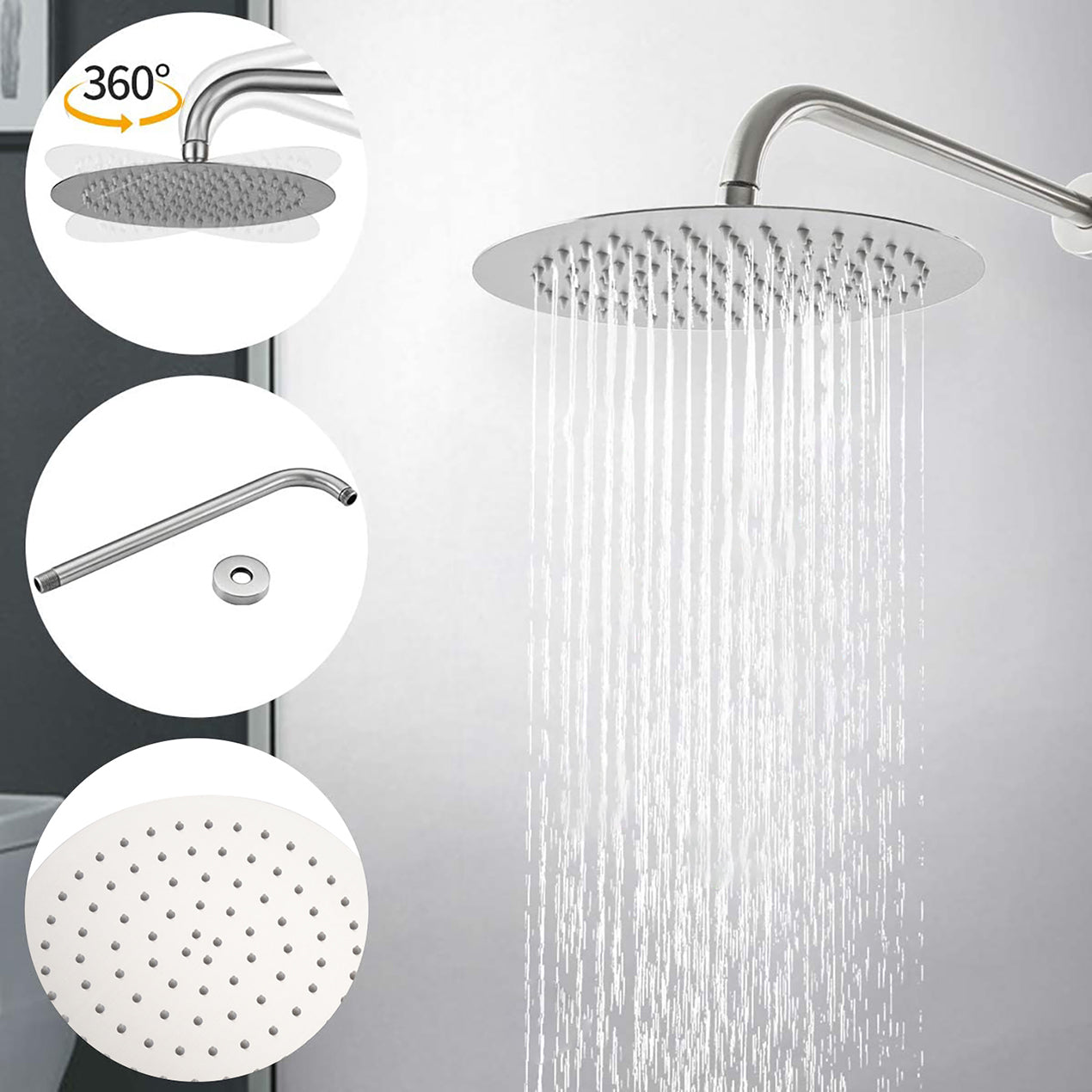 10" Brushed Nickle Roud Rain Shower head and Handheld Shower Head Set