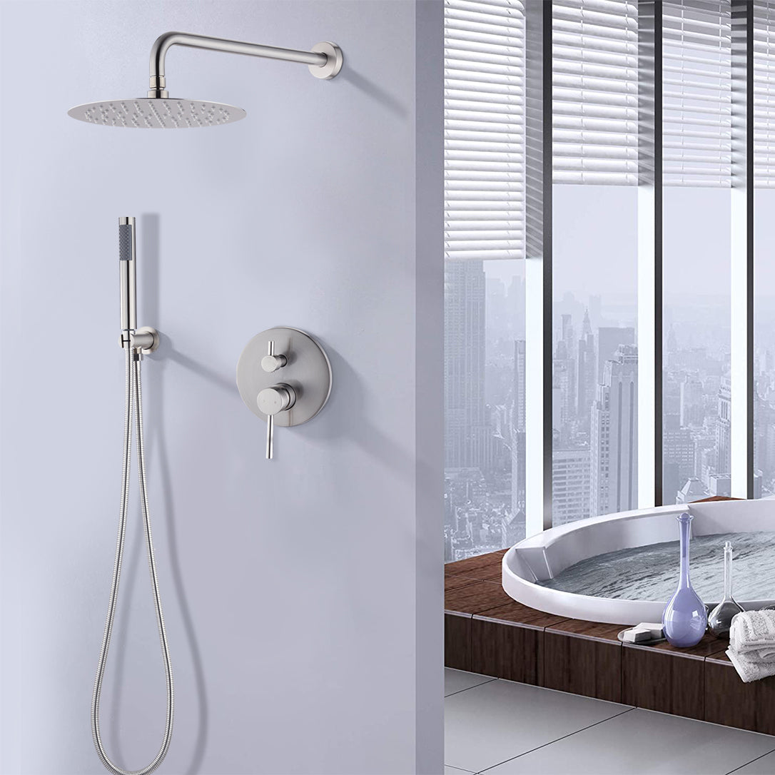 10" Brushed Nickle Roud Rain Shower head and Handheld Shower Head Set