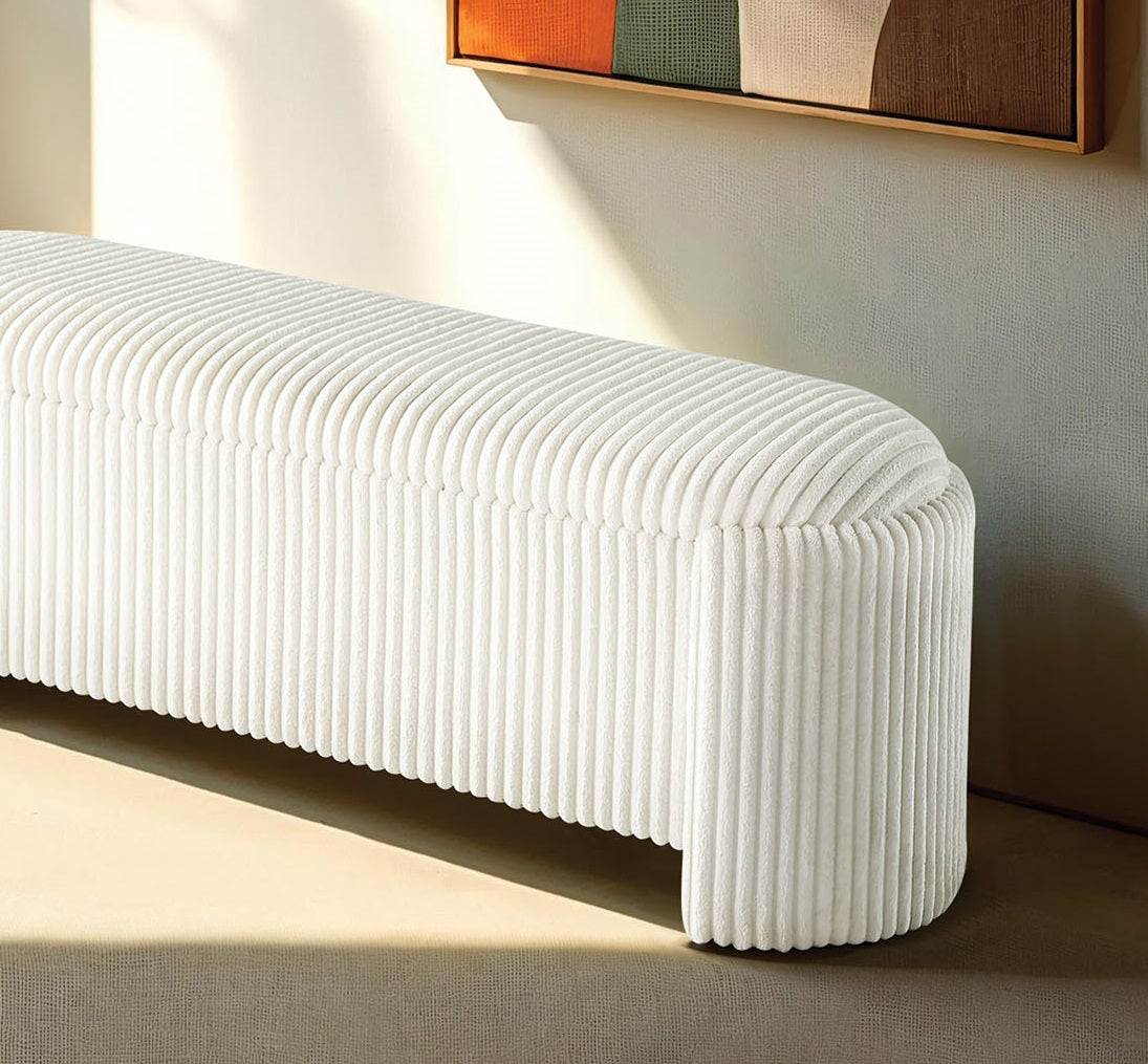 Contemporary Style Bench Built In Storage Compartment White Finish Primary Living Room