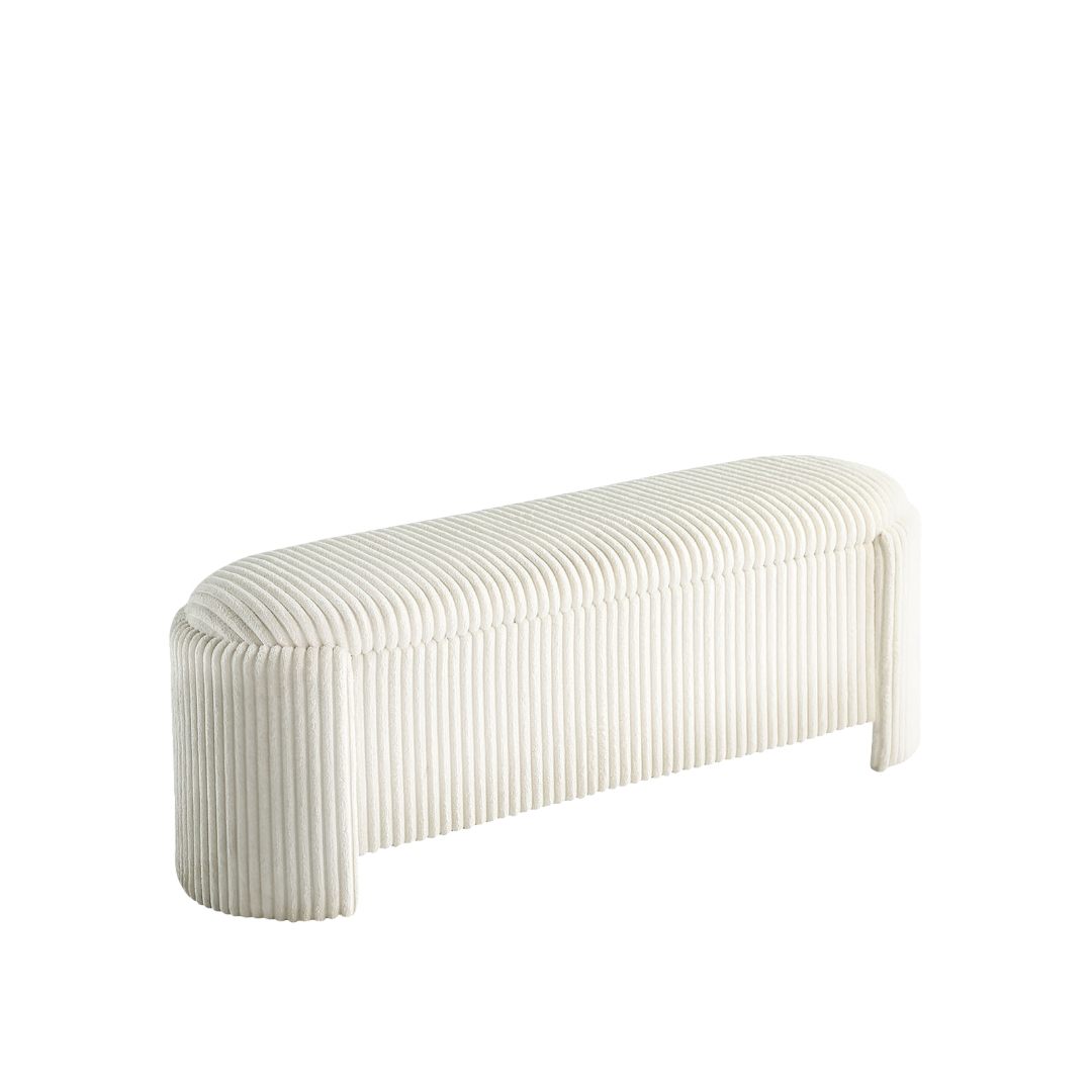 Contemporary Style Bench Built In Storage Compartment White Finish Primary Living Room